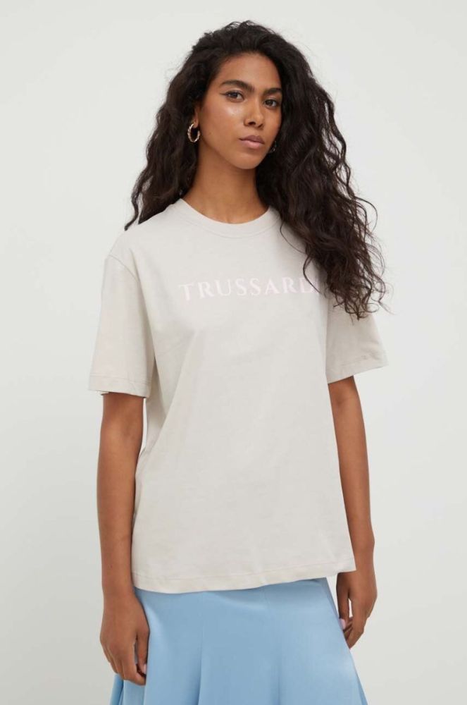 Бавовняна футболка Trussardi колір бежевий фото 4