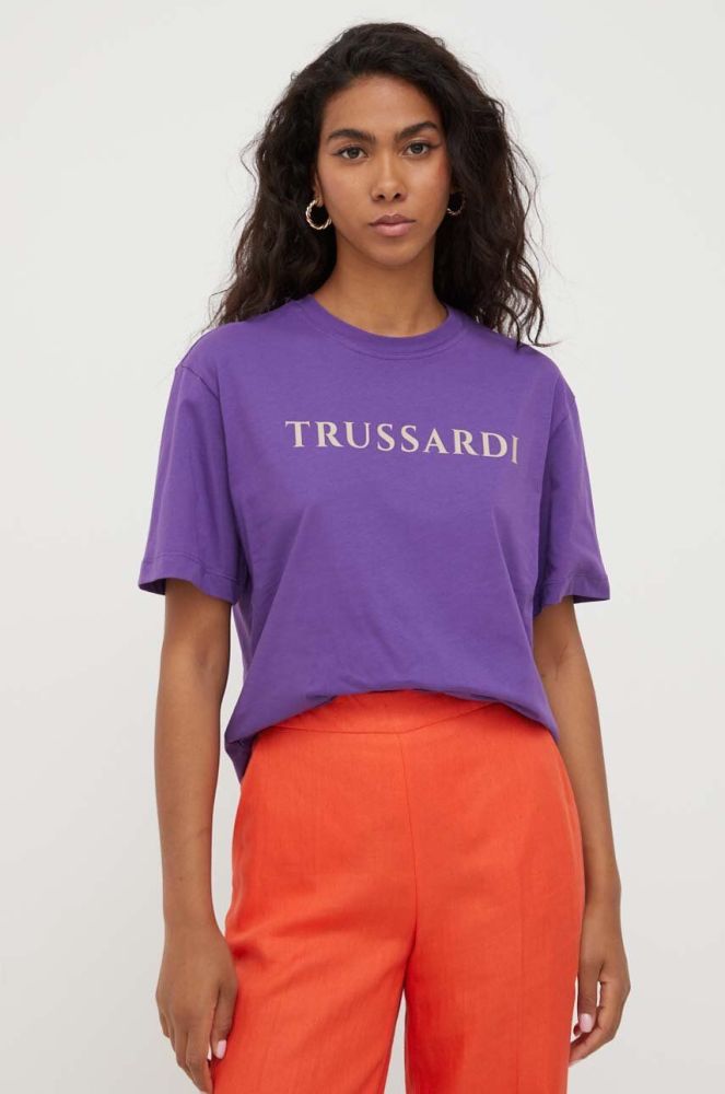 Бавовняна футболка Trussardi колір фіолетовий