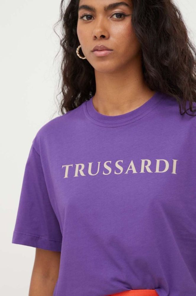 Бавовняна футболка Trussardi колір фіолетовий фото 4