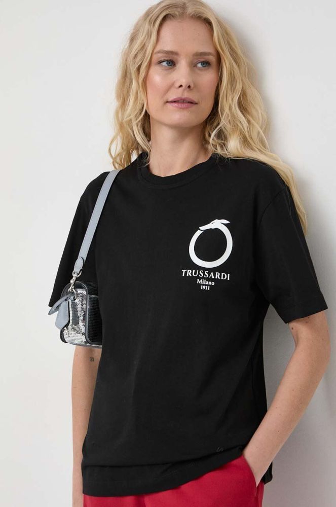 Бавовняна футболка Trussardi жіночий колір чорний (3679569)