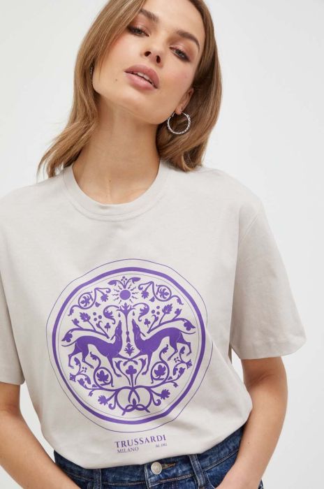 Бавовняна футболка Trussardi жіночий колір бежевий