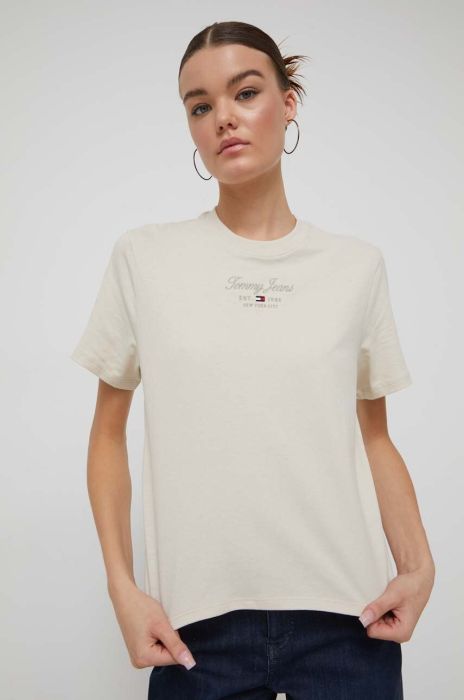 Бавовняна футболка Tommy Jeans колір бежевий (3578641)