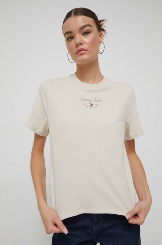 Бавовняна футболка Tommy Jeans колір бежевий (3578641)