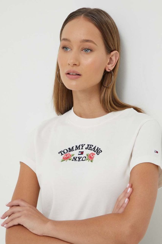 Бавовняна футболка Tommy Jeans колір бежевий (3510568)