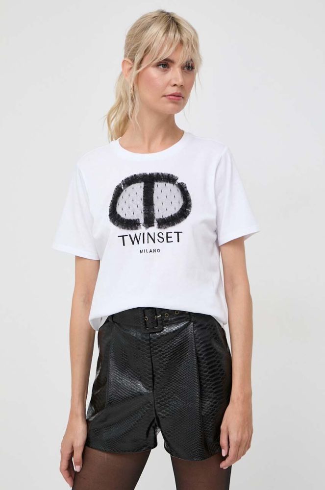 Бавовняна футболка Twinset жіночий колір білий (3606690)