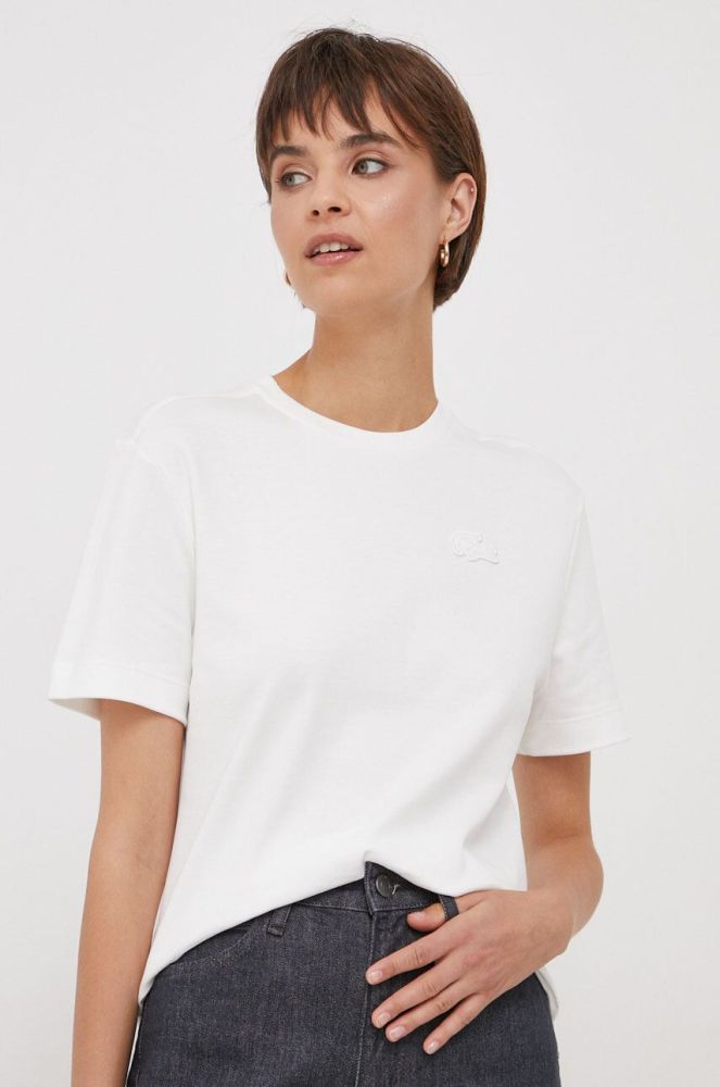 Бавовняна футболка Lacoste жіночий колір білий
