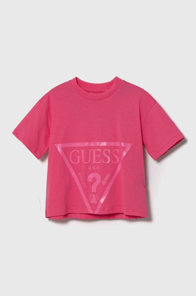 Дитяча бавовняна футболка Guess колір рожевий (3370512)