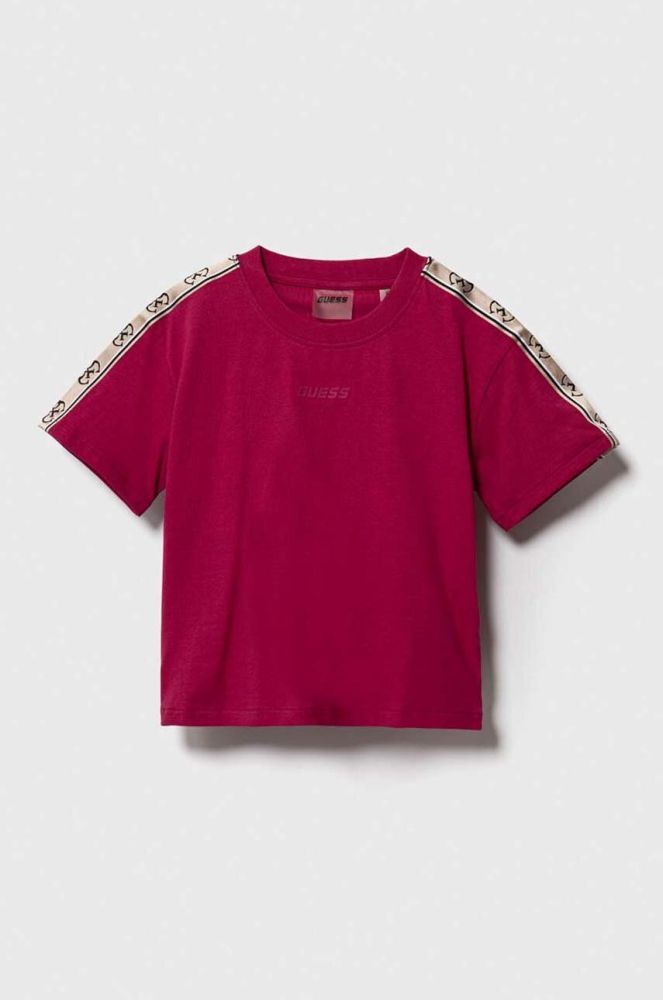 Дитяча бавовняна футболка Guess колір бордовий (3581845)