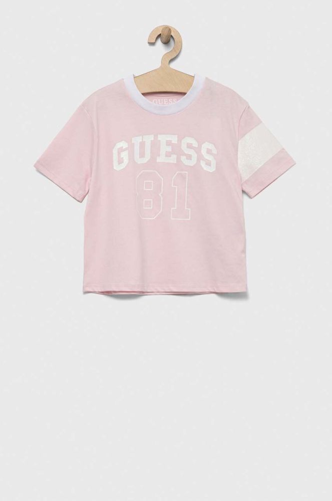 Дитяча бавовняна футболка Guess колір рожевий (3322652)