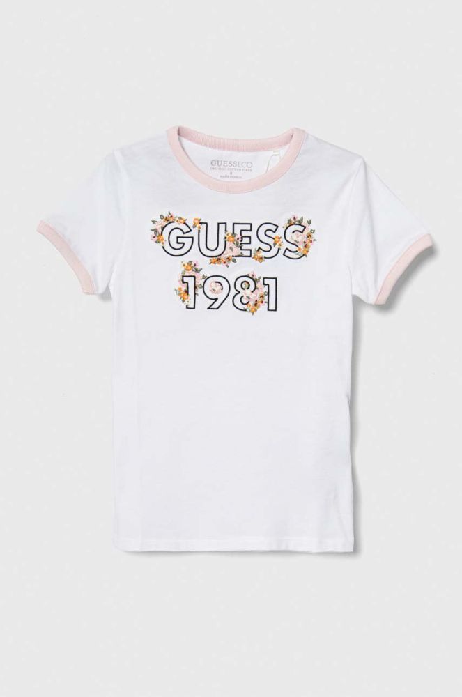 Дитяча бавовняна футболка Guess колір білий (3363493)