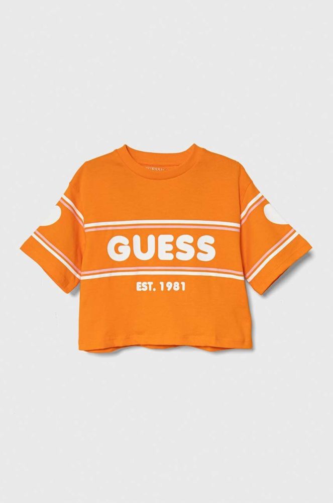 Дитяча бавовняна футболка Guess колір помаранчевий (3363536)