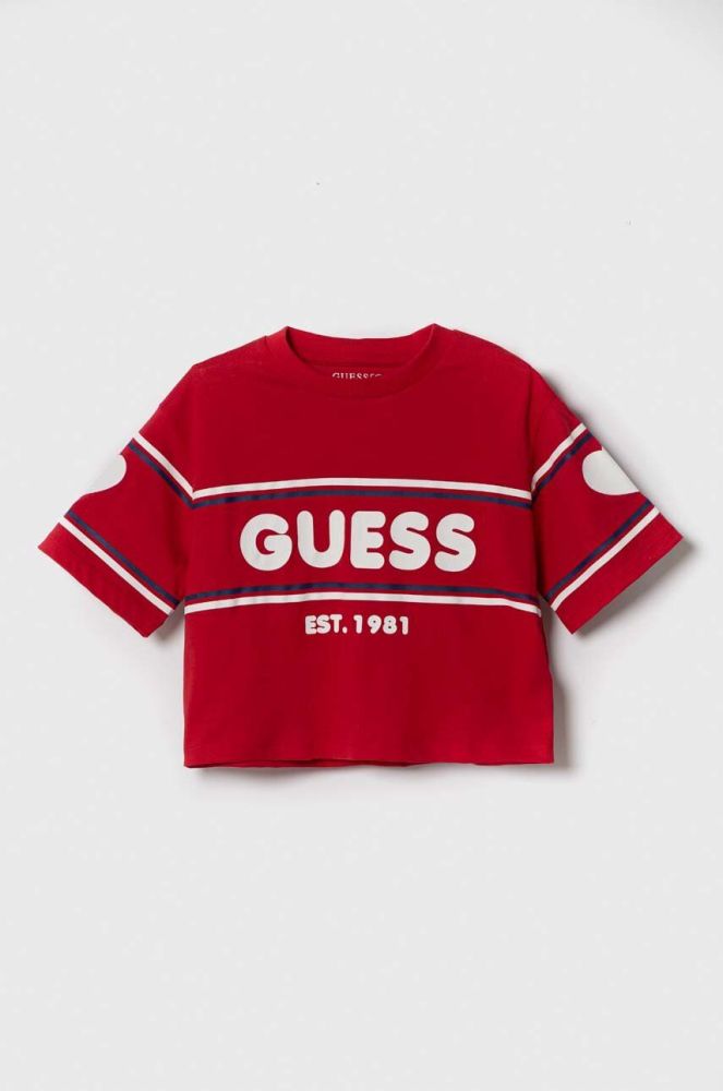 Дитяча бавовняна футболка Guess колір червоний