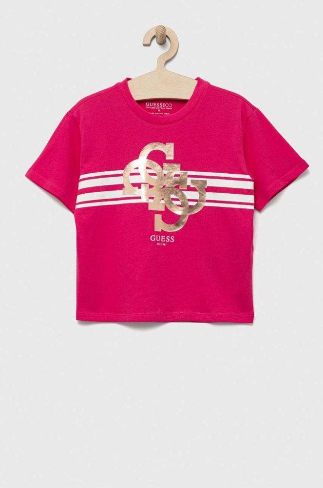 Дитяча бавовняна футболка Guess колір рожевий (3299652)