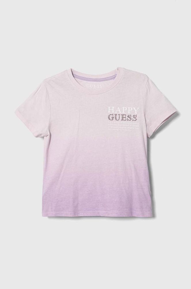 Дитяча бавовняна футболка Guess колір фіолетовий (3447814)