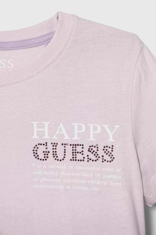 Дитяча бавовняна футболка Guess колір фіолетовий (3447814) фото 2