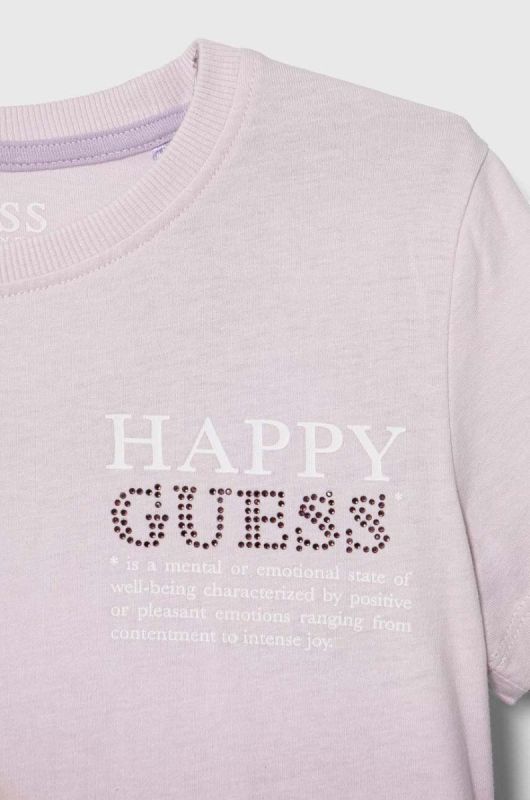 Дитяча бавовняна футболка Guess колір фіолетовий (3447814) фото 2