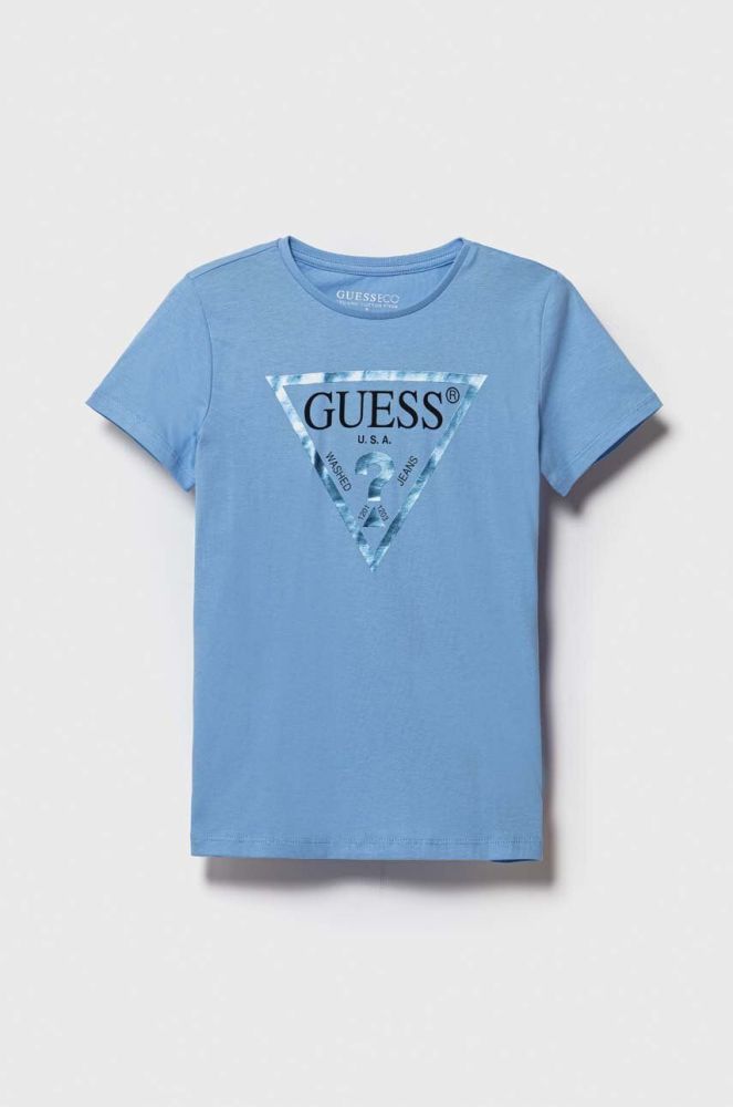 Дитяча бавовняна футболка Guess колір блакитний (3581855)