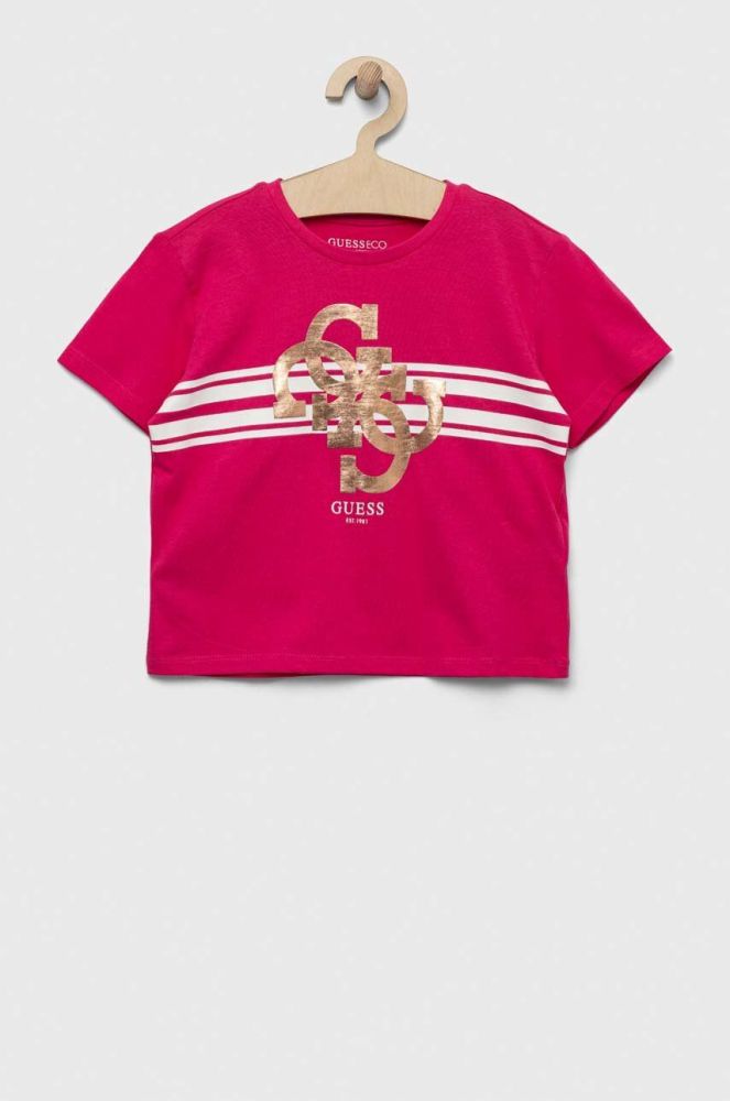 Дитяча бавовняна футболка Guess колір рожевий (3325791)
