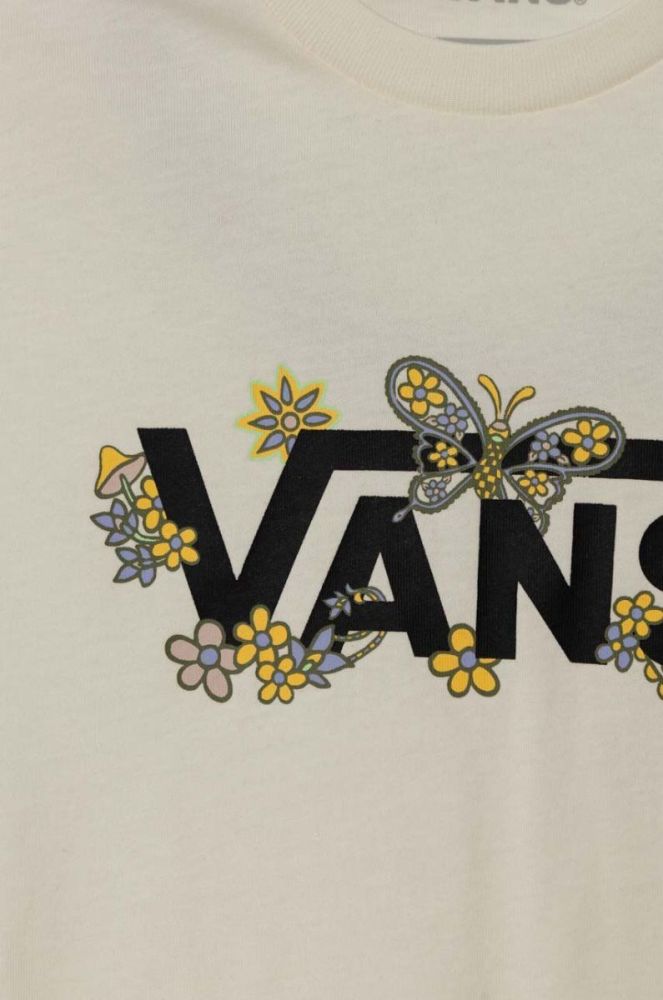 Дитяча бавовняна футболка Vans TRIPPY FLORAL CREW колір бежевий фото 3