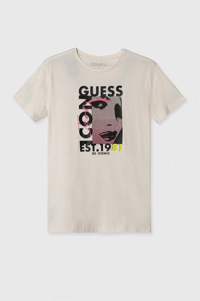 Дитяча бавовняна футболка Guess колір бежевий (3493910)