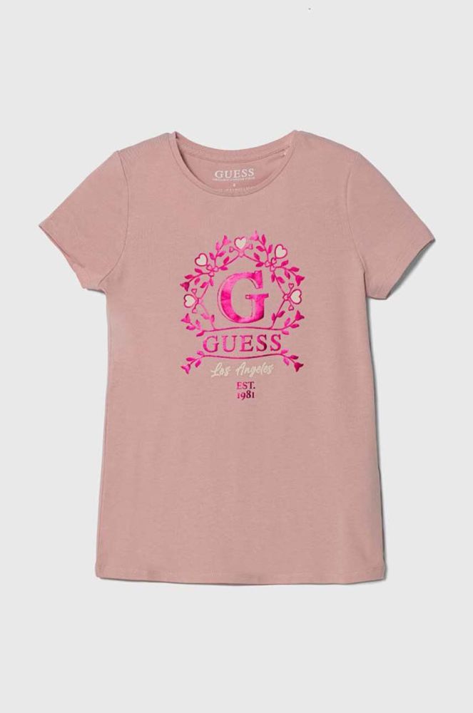 Дитяча бавовняна футболка Guess колір рожевий (3524824)
