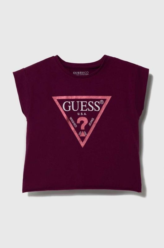 Дитяча футболка Guess колір бордовий