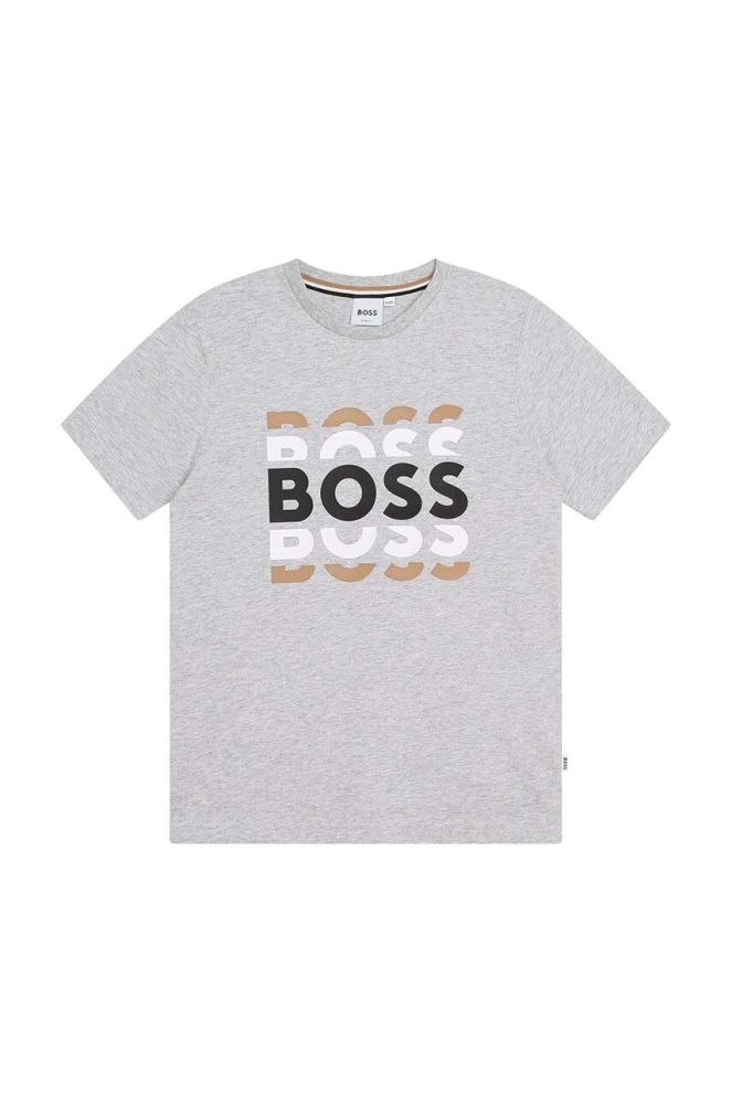 Дитяча бавовняна футболка BOSS колір сірий з принтом (3405117)