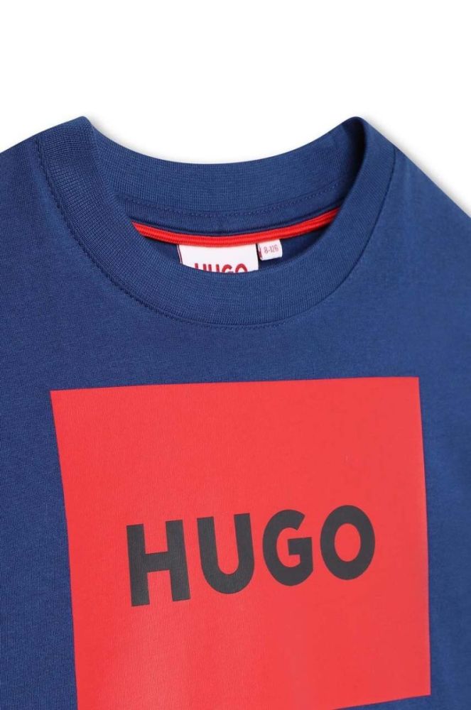 Дитяча бавовняна футболка HUGO однотонний колір блакитний фото 3