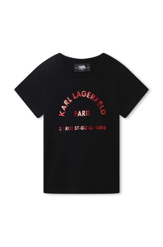 Дитяча бавовняна футболка Karl Lagerfeld колір чорний з принтом (3451925) фото 2