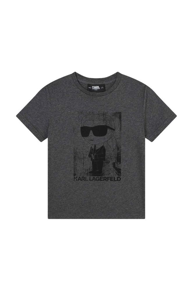 Дитяча бавовняна футболка Karl Lagerfeld колір сірий з принтом (3451946)