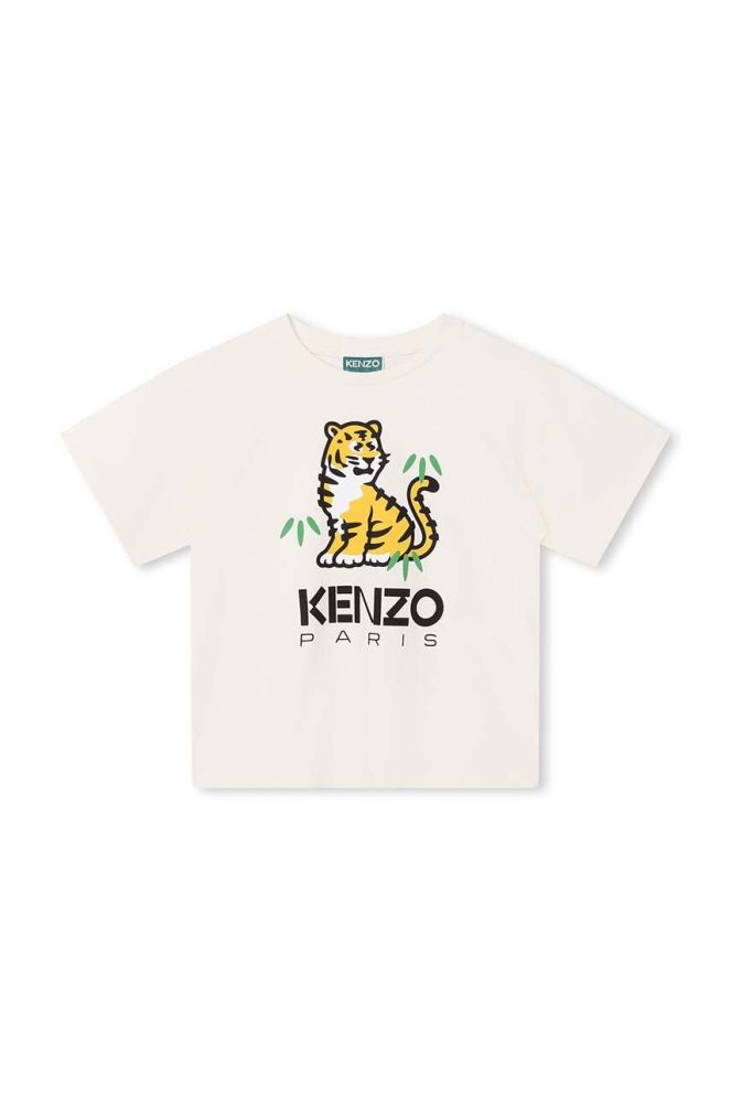 Дитяча бавовняна футболка Kenzo Kids колір бежевий з принтом (3405046)