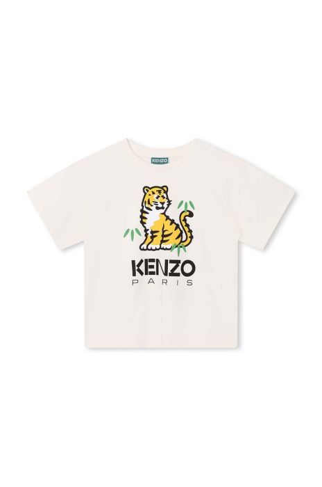 Дитяча бавовняна футболка Kenzo Kids колір бежевий з принтом (3405050)