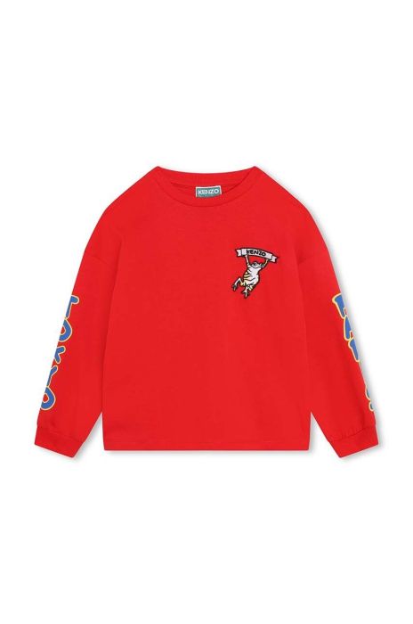 Дитячий бавовняний лонгслів Kenzo Kids колір червоний з аплікацією (3426515)