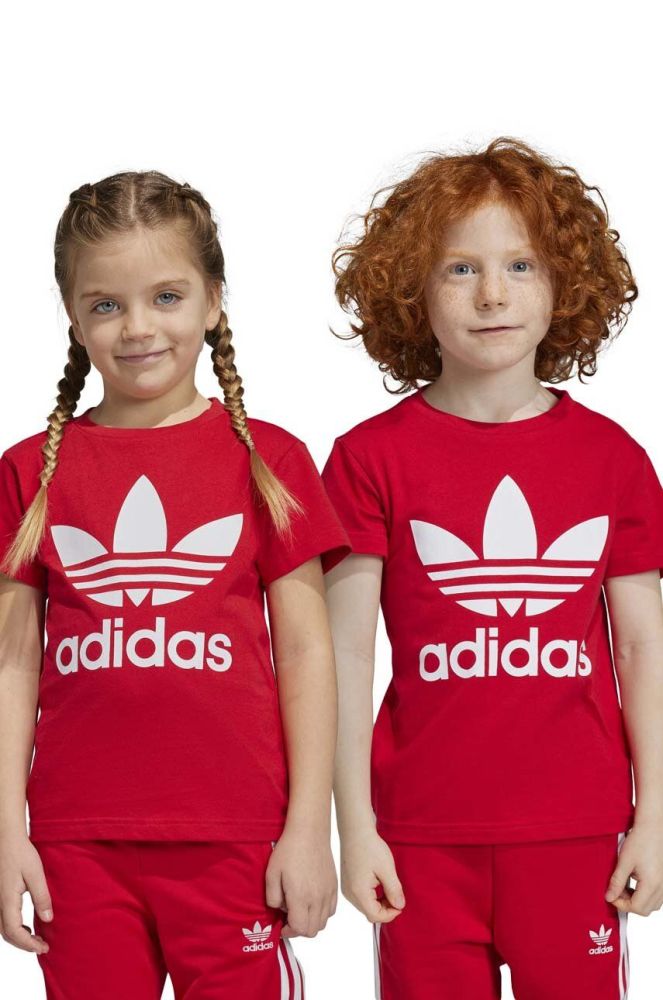Дитяча бавовняна футболка adidas Originals TREFOIL колір червоний з принтом
