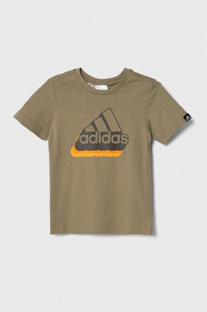 Дитяча бавовняна футболка adidas колір зелений з принтом (3373736)