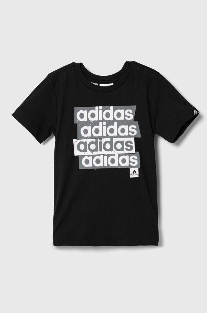 Дитяча бавовняна футболка adidas колір чорний з принтом (3439675)