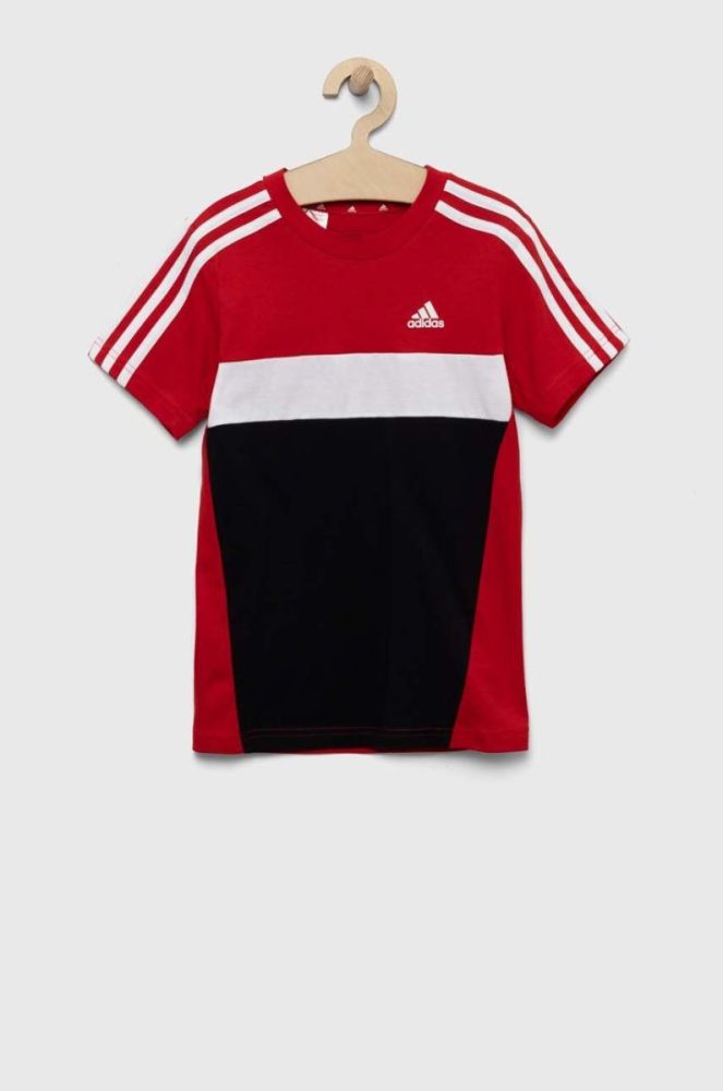 Дитяча бавовняна футболка adidas колір червоний візерунок фото 2