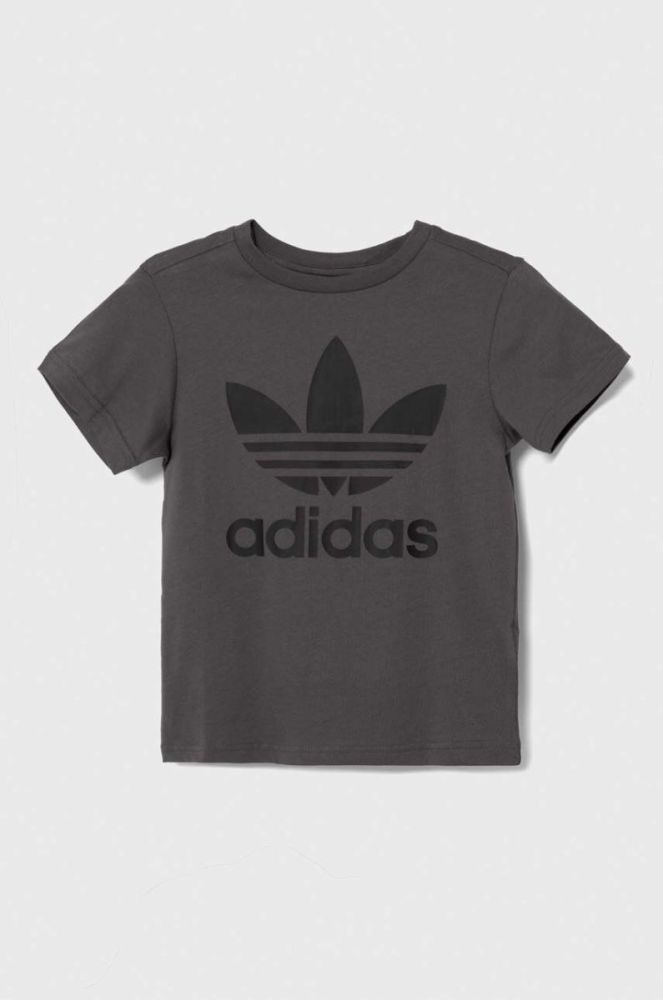 Дитяча бавовняна футболка adidas Originals TREFOIL колір сірий візерунок фото 2