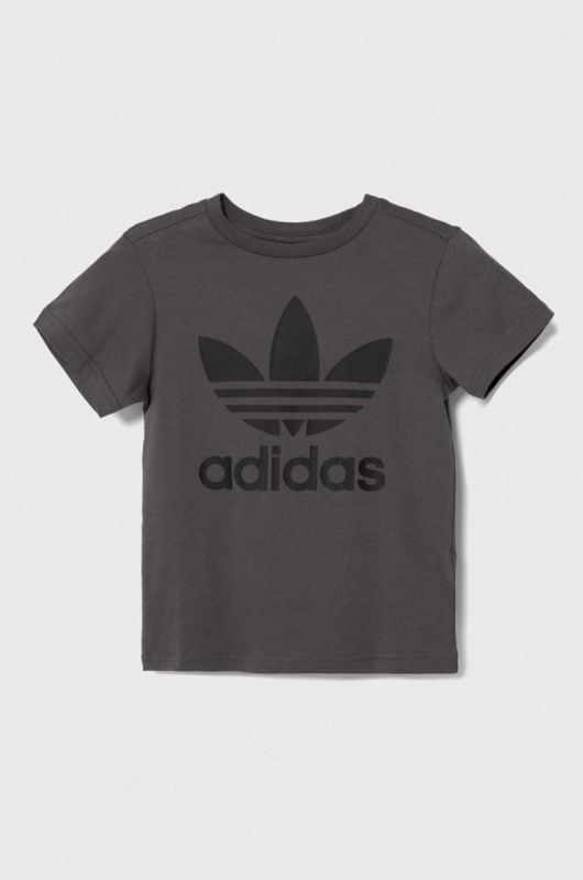 Дитяча бавовняна футболка adidas Originals TREFOIL колір сірий візерунок фото 2