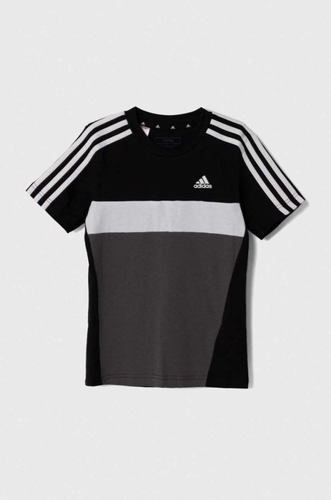 Дитяча бавовняна футболка adidas колір чорний візерунок фото 2