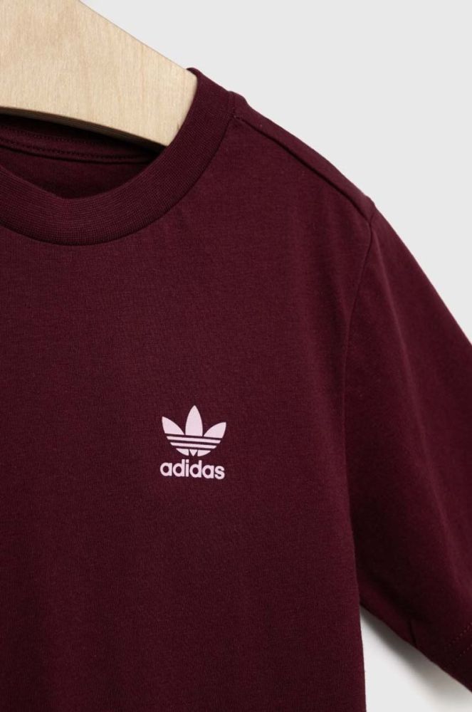 Дитяча бавовняна футболка adidas Originals колір бордовий однотонний фото 3