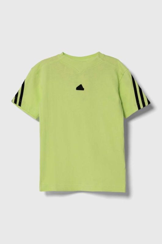 Дитяча бавовняна футболка adidas колір зелений візерунок фото 2