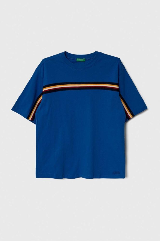 Дитяча бавовняна футболка United Colors of Benetton з аплікацією колір блакитний (3398405)