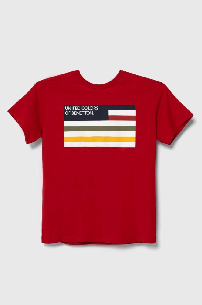 Дитяча бавовняна футболка United Colors of Benetton колір червоний з принтом (3388919)