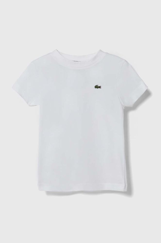 Дитяча бавовняна футболка Lacoste колір білий однотонний