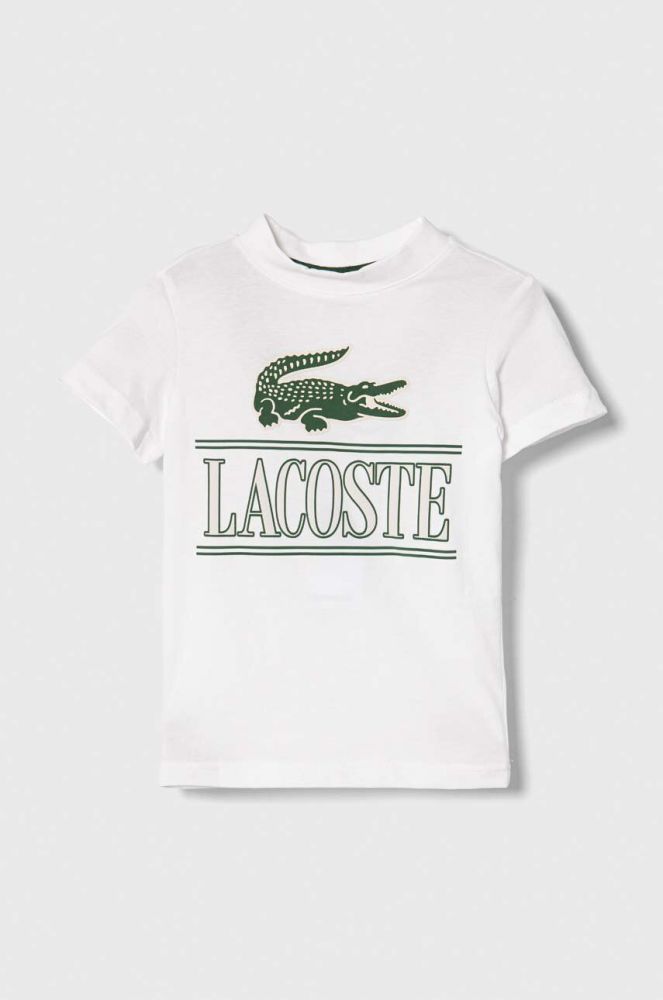 Дитяча бавовняна футболка Lacoste колір білий з принтом