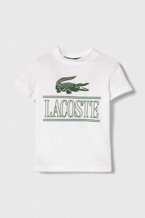 Дитяча бавовняна футболка Lacoste колір білий з принтом