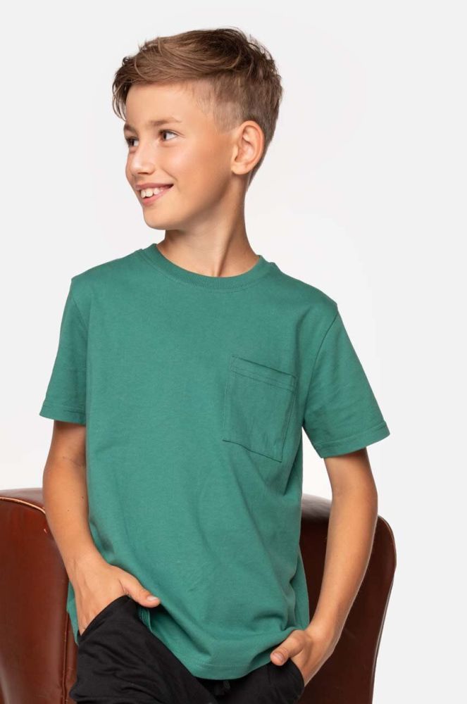 Дитяча бавовняна футболка Coccodrillo колір зелений однотонний