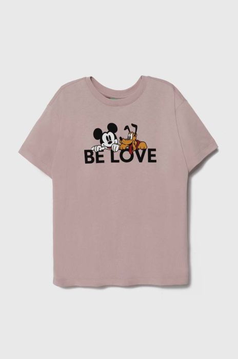 Дитяча бавовняна футболка United Colors of Benetton x Disney колір рожевий з принтом