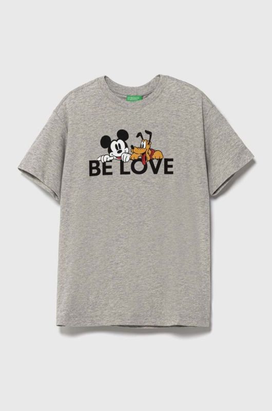 Дитяча бавовняна футболка United Colors of Benetton x Disney колір сірий з принтом